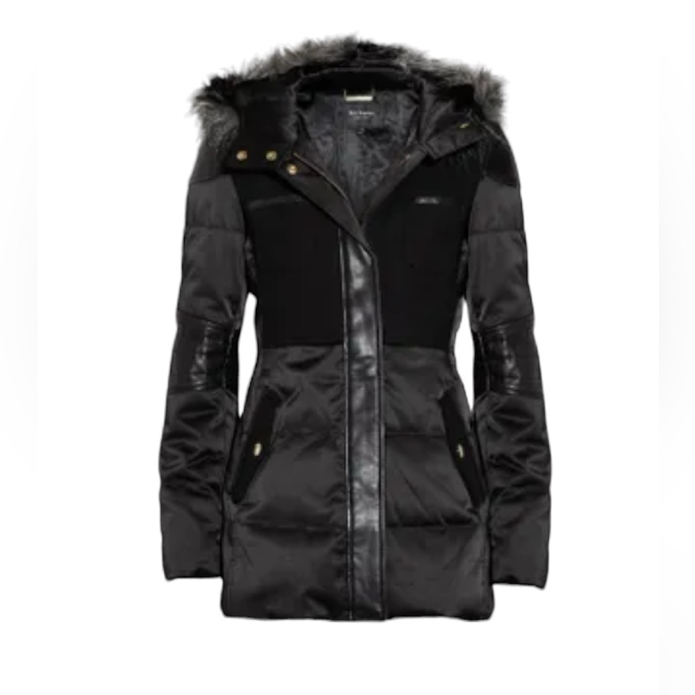 Juicy Couture Leather Wool Sateen Puffer Coat